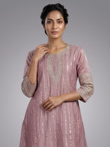 Pastel purple zari stripe women kurti set