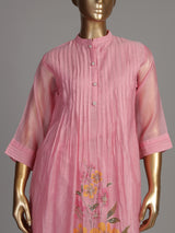 Pink botanical spray women kurti set