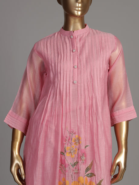 Pink botanical spray women kurti set