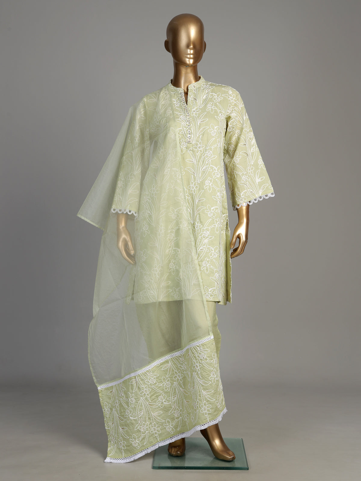 Pista green lily vine women kurti set
