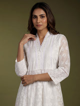 White chikankari anarkali women kurti set