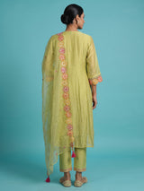 Green mirror rosette women kurti set