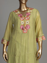 Green mirror rosette women kurti set