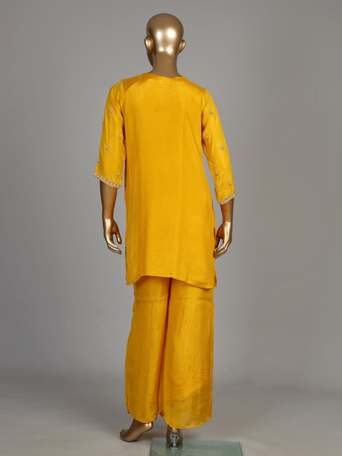 Yellow tissue silk embroidered women kurti set