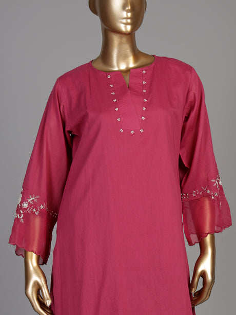 Rani pink floral dupatta women kurti set