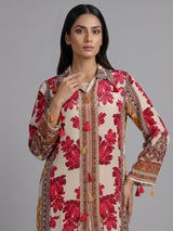 Red Mughal damask women kurti set