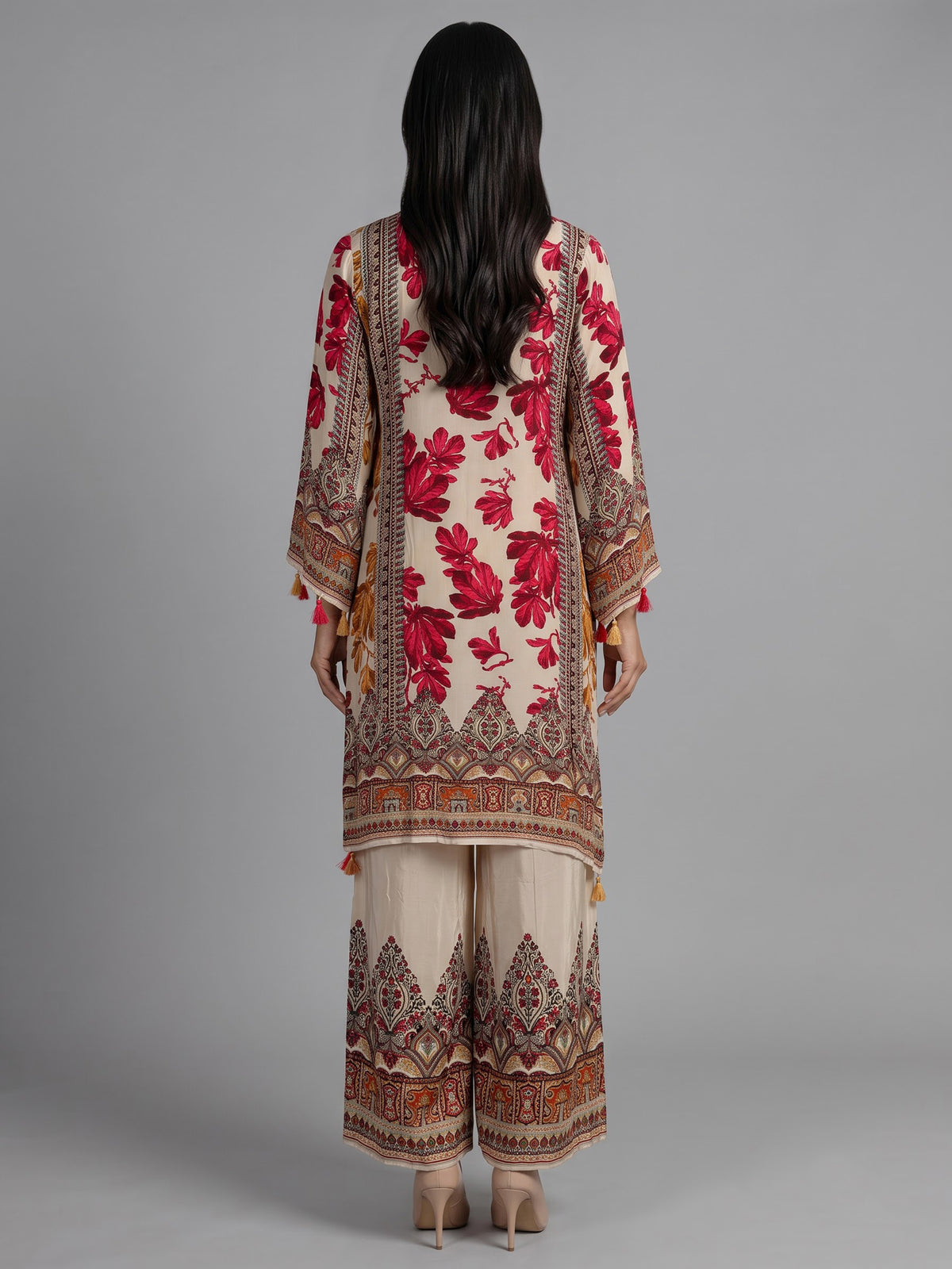 Red Mughal damask women kurti set