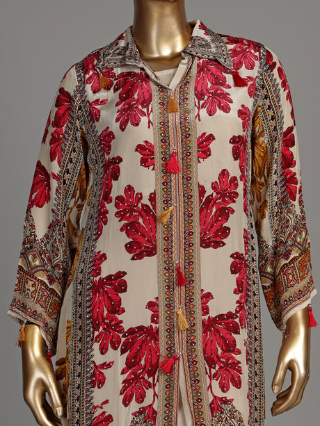 Red Mughal damask women kurti set