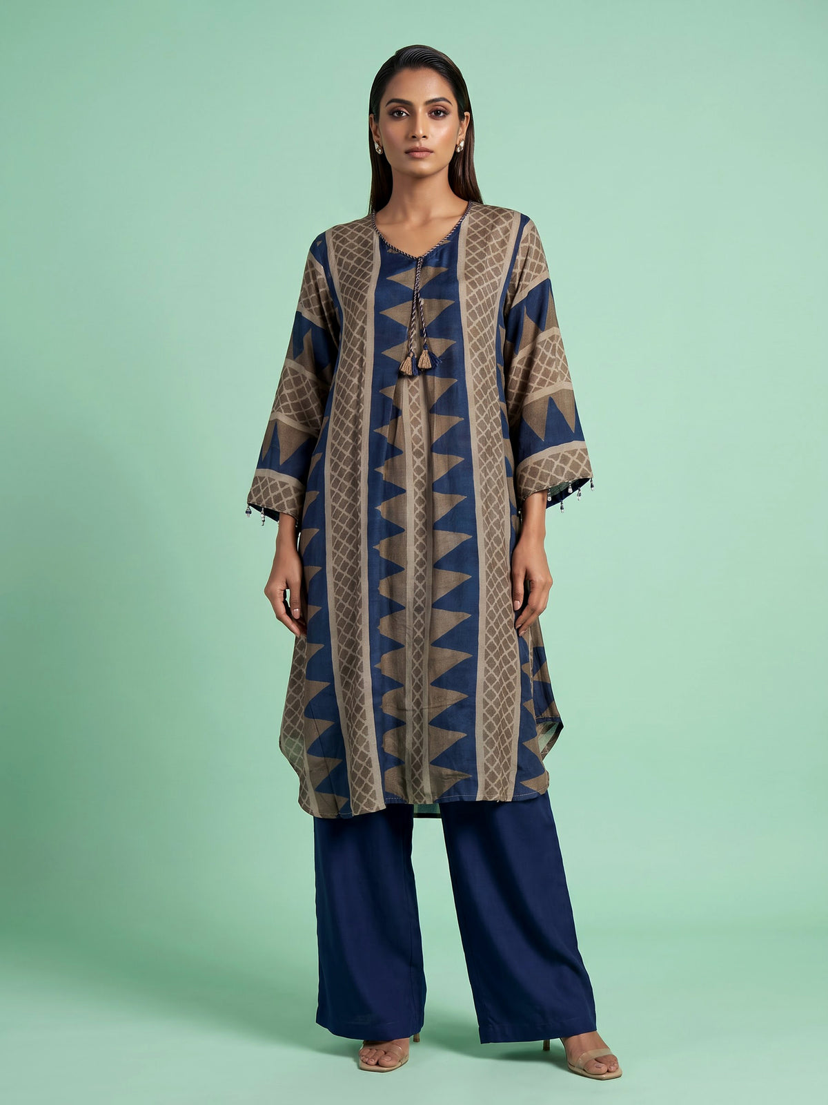 Blue chevron tassel women kurti set