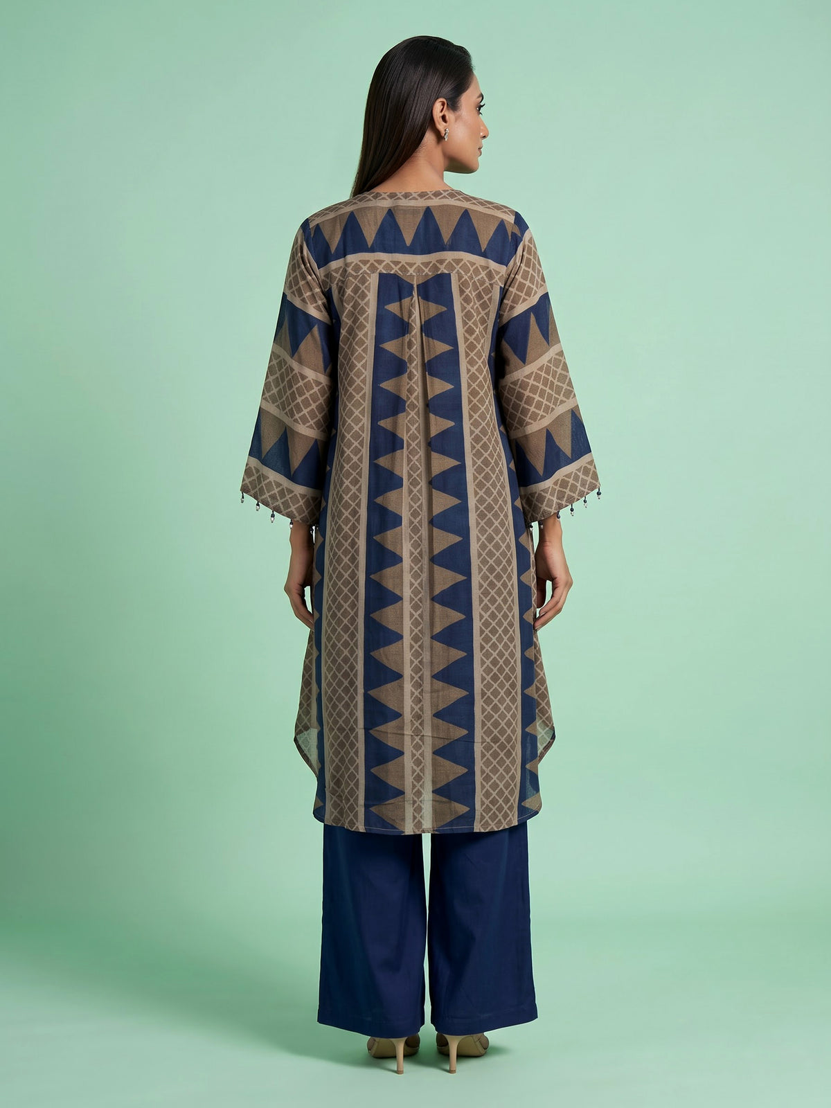 Blue chevron tassel women kurti set
