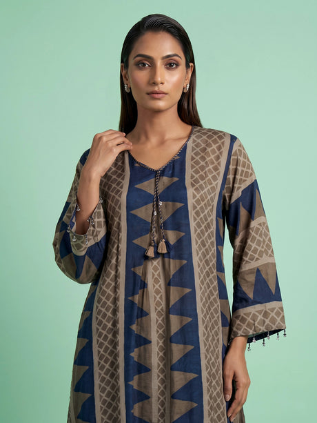 Blue chevron tassel women kurti set