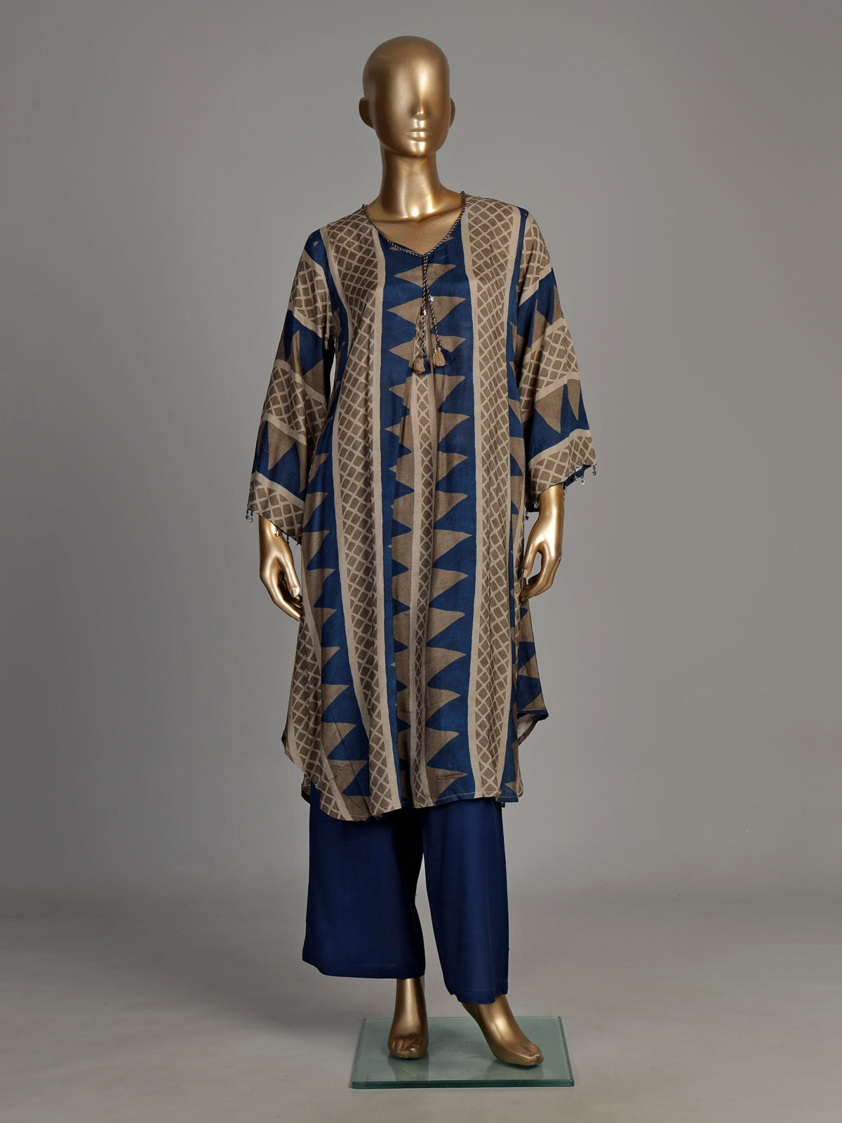 Blue chevron tassel women kurti set