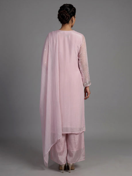 Pink celestial vine women kurti set with dupatta