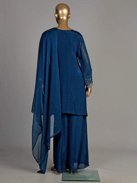 Teal blue scallop yoke women kurti set