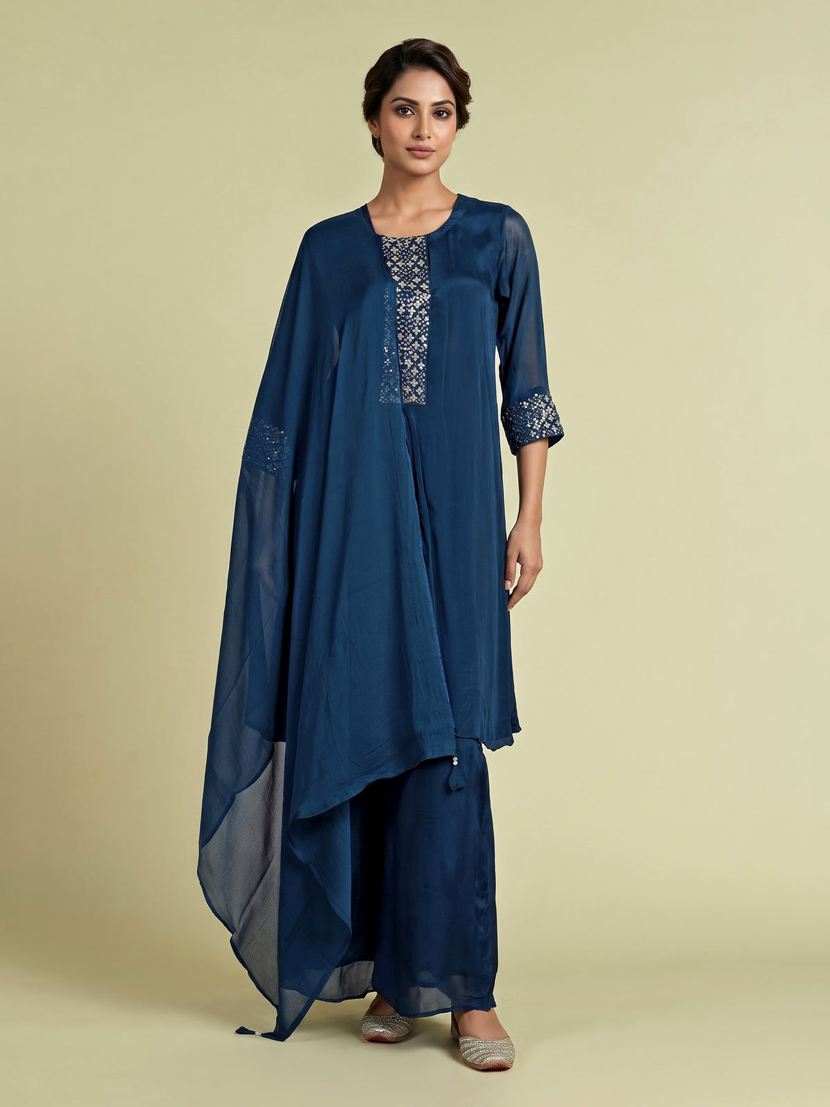 Teal blue mirror grid women kurti set