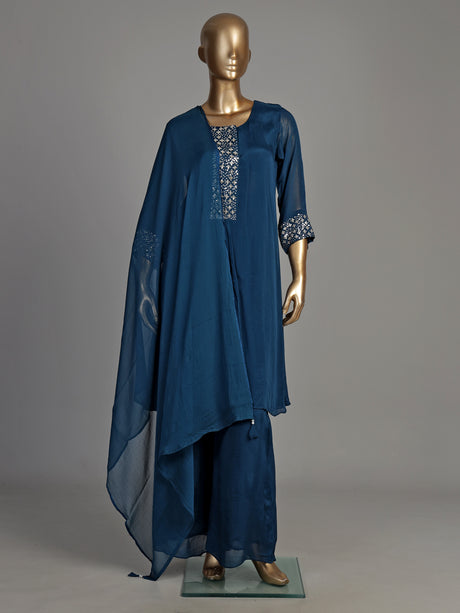 Teal blue mirror grid women kurti set