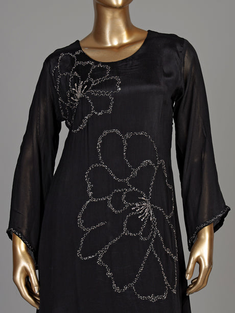 Black abstract blossom women kurti set