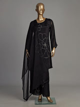Black abstract blossom women kurti set