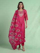 Pink Leheriya floral women kurti set