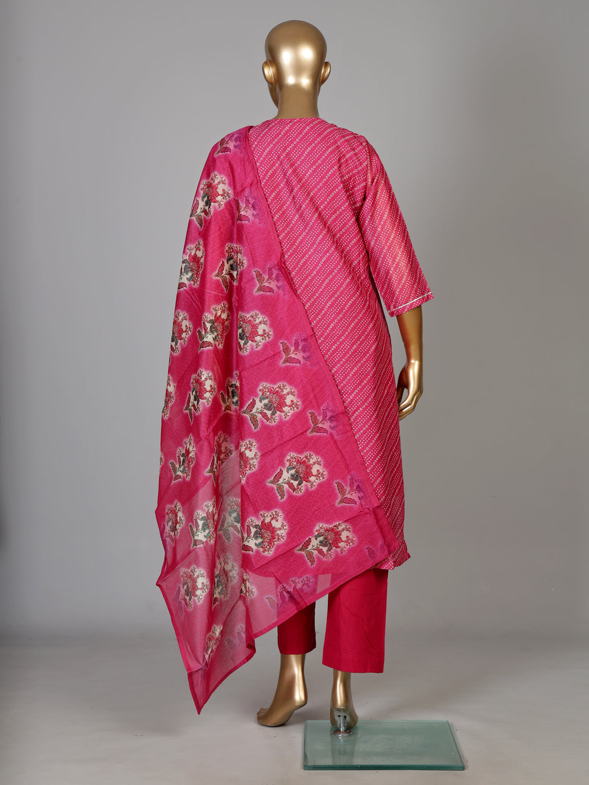 Pink Leheriya floral women kurti set