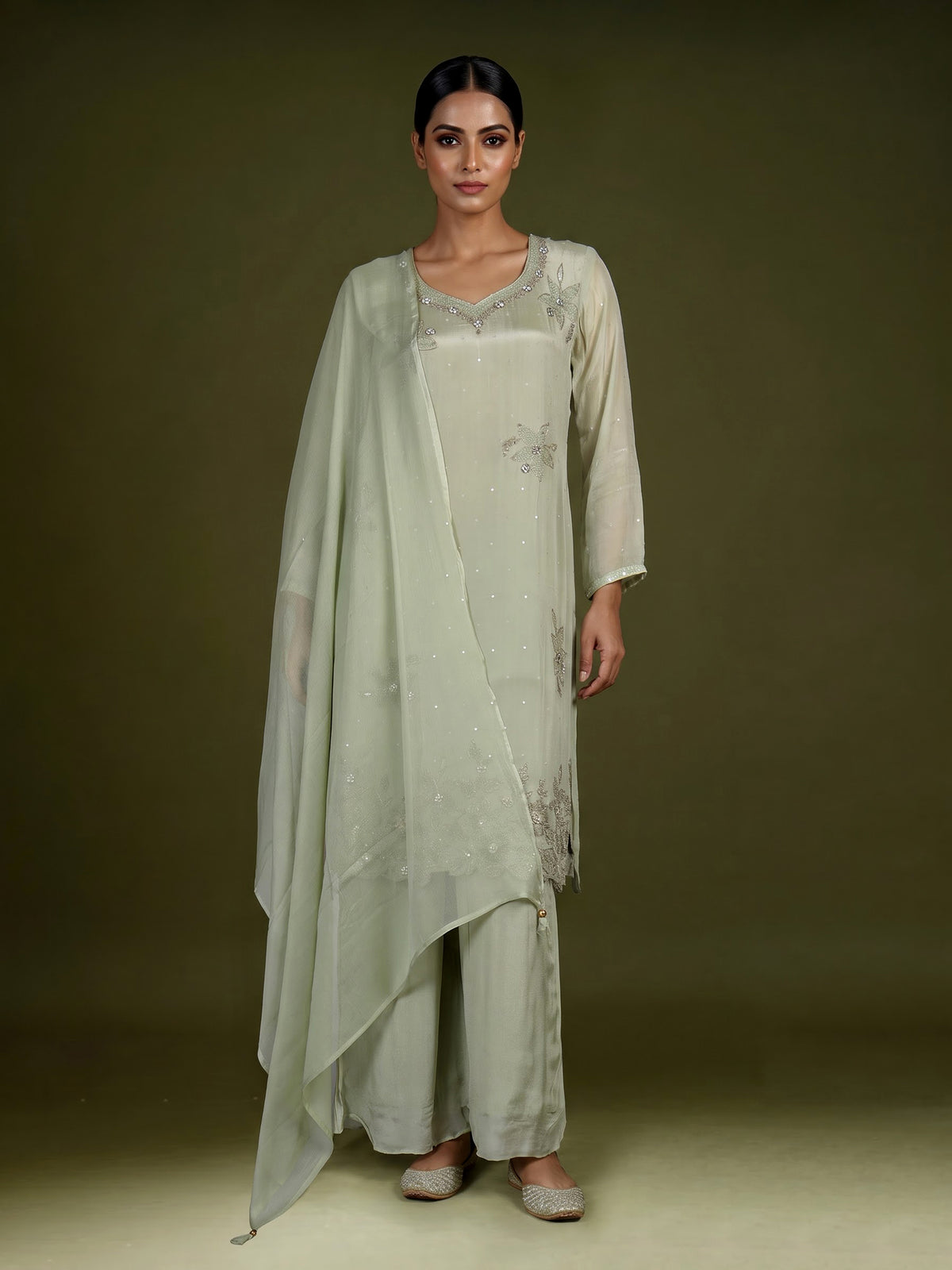 Pista green dahlia women kurti set