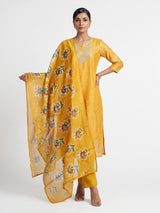 Yellow Bandhani wave women kurti set