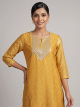 Yellow Bandhani wave women kurti set