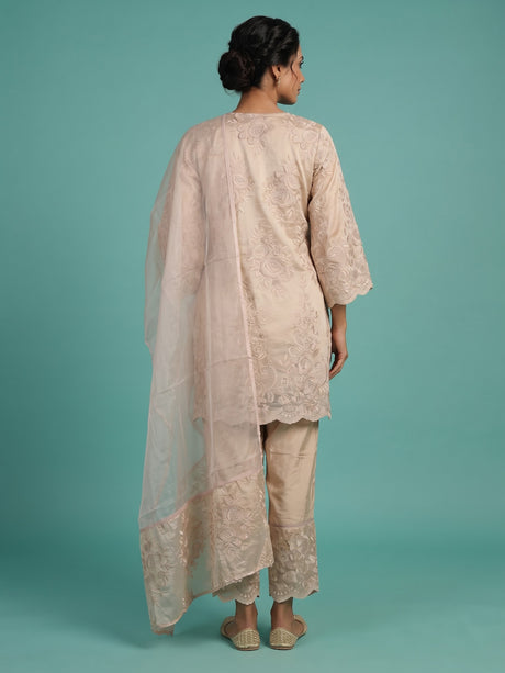 Beige garden bouquet women kurti set