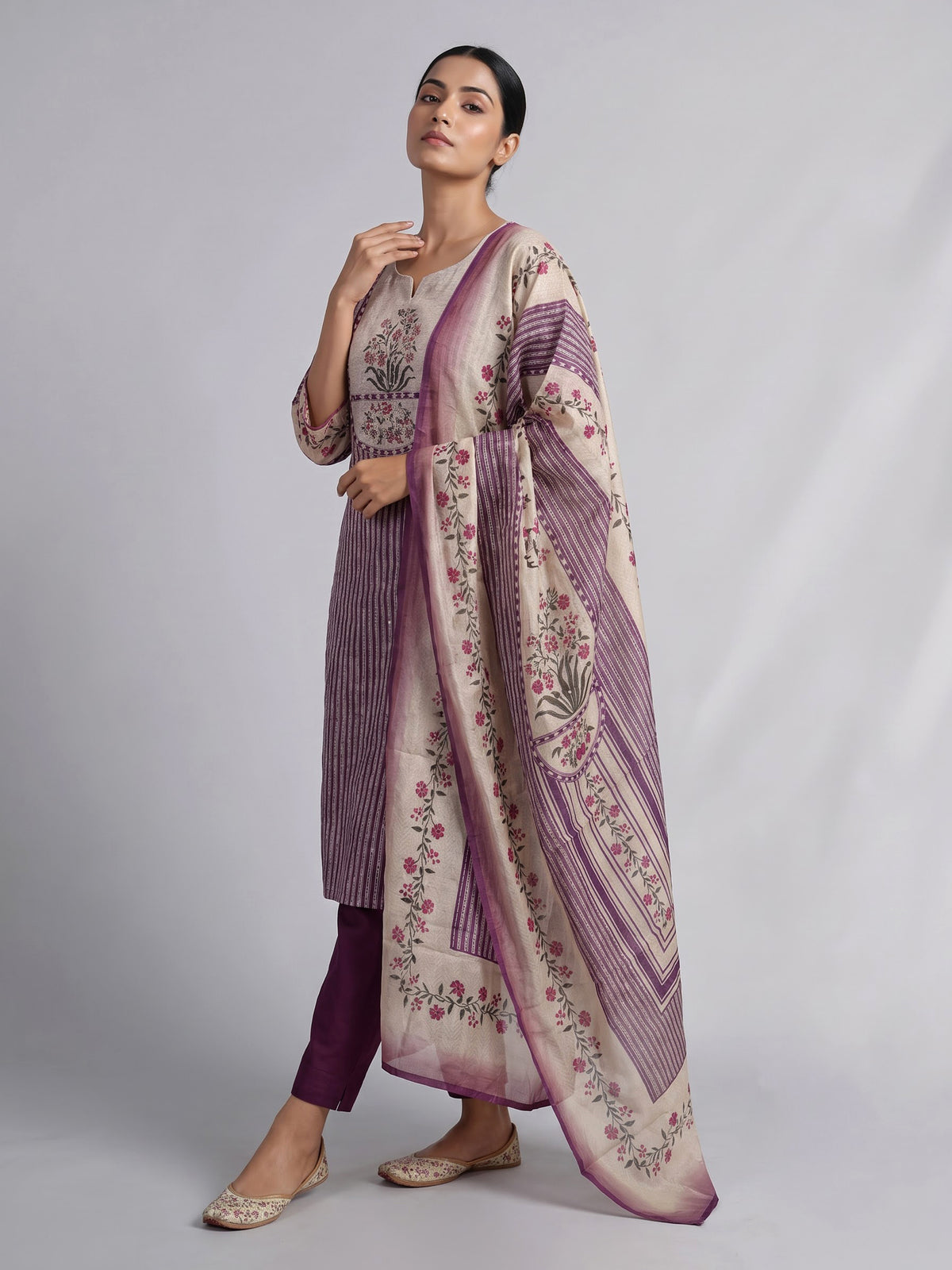 Violet cypress motif women kurti set