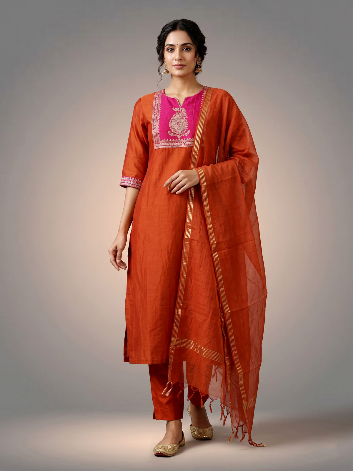 Rust orange Mughal paisley women kurti set
