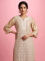 Beige floral lattice women kurti set
