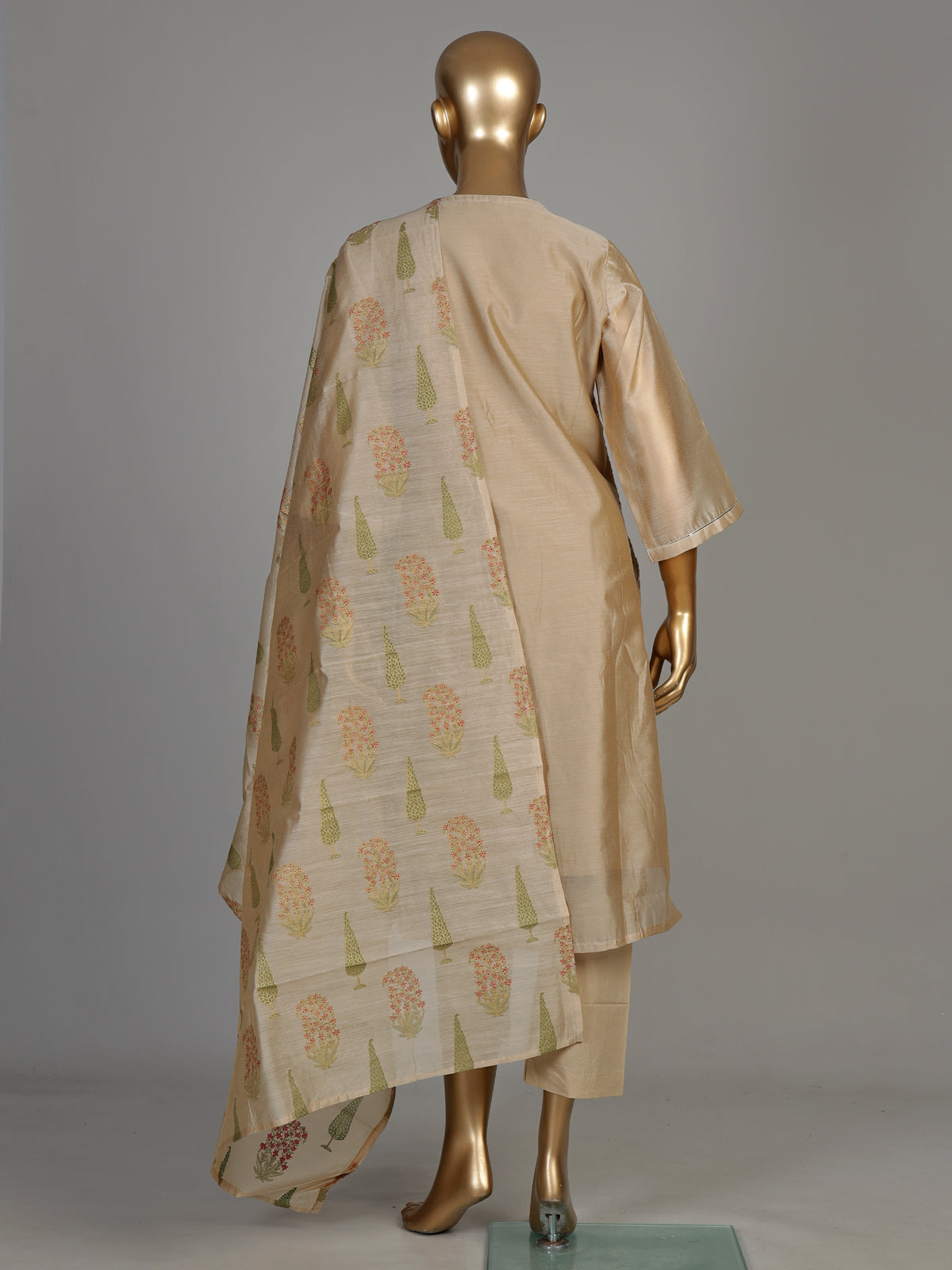 Beige floral lattice women kurti set