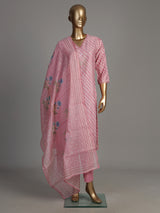 Pink Leheriya scallop neck women kurti set