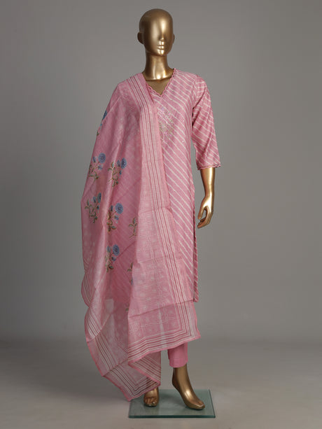 Pink Leheriya scallop neck women kurti set