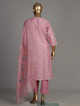 Pink Leheriya scallop neck women kurti set