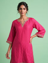 Rani pink Bandhani scallop women kurti set
