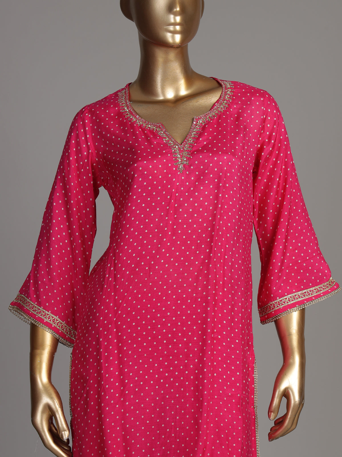 Rani pink Bandhani scallop women kurti set