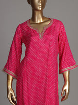 Rani pink Bandhani scallop women kurti set