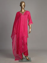 Rani pink Bandhani scallop women kurti set