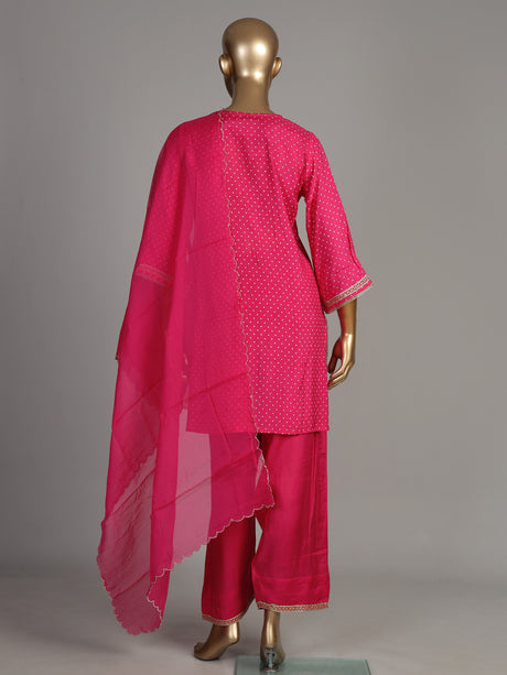 Rani pink Bandhani scallop women kurti set
