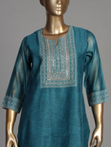 Rama blue fretwork women kurti set