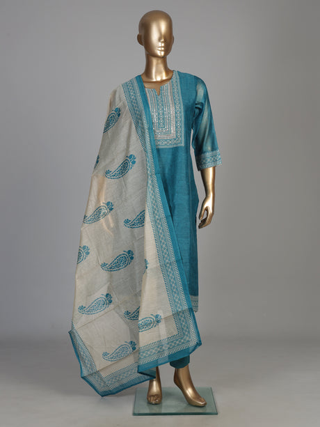 Rama blue fretwork women kurti set