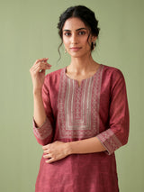 Maroon geometric bib women kurti set