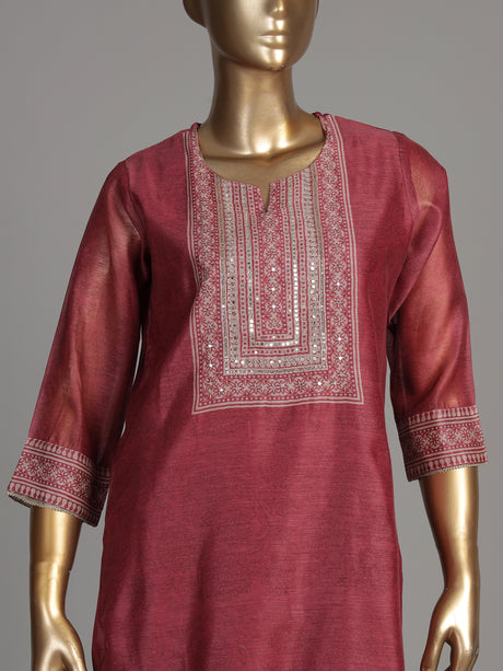 Maroon geometric bib women kurti set