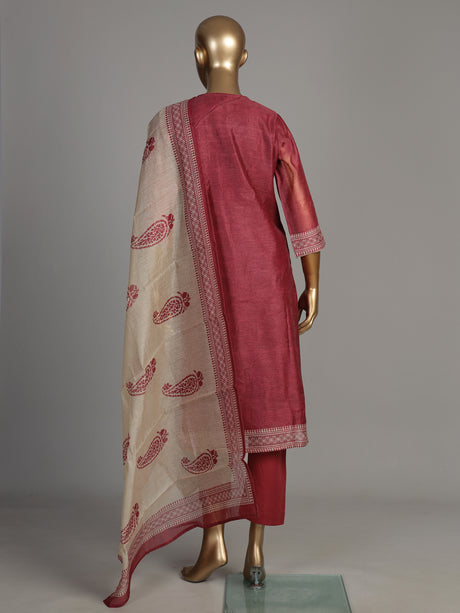 Maroon geometric bib women kurti set