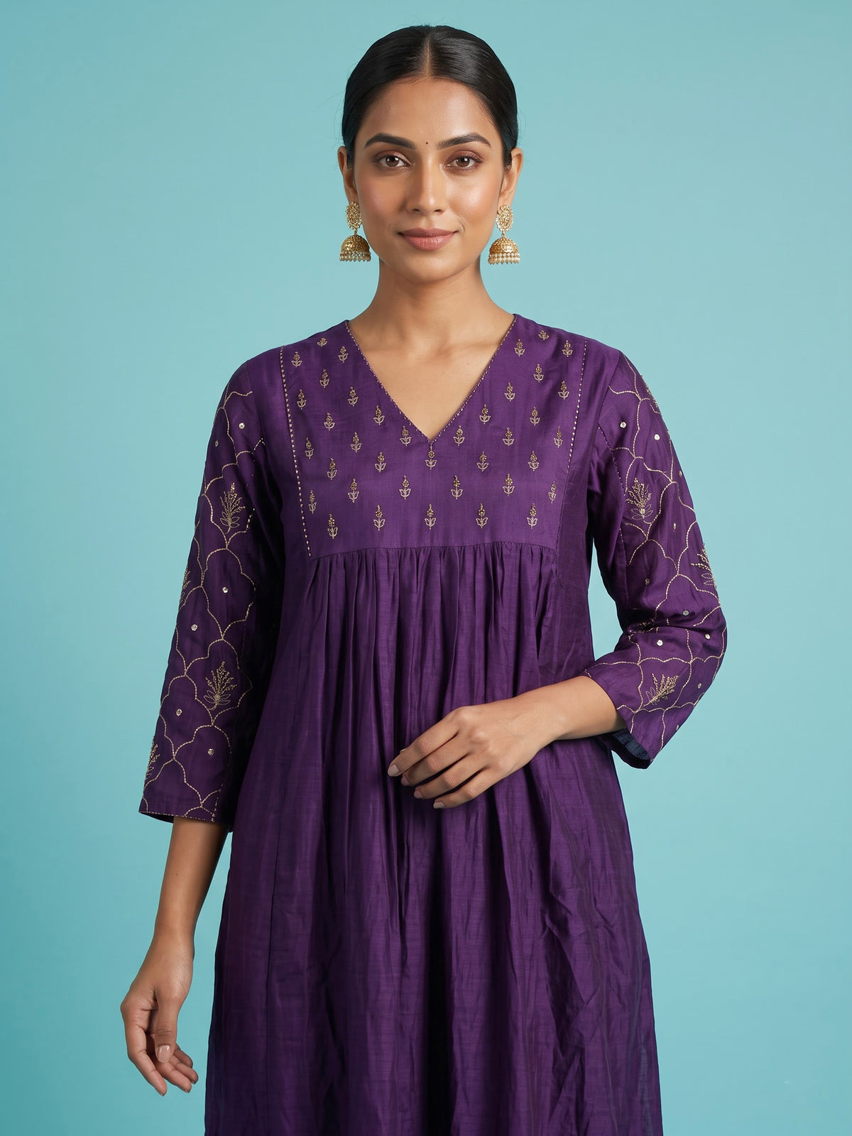 Purple diamond lattice women kurti set