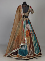 Multicolour silk lehenga choli with peacock motifs and gota embellishments