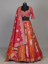 Multicolour silk lehenga choli with floral motifs and embellishments