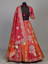 Multicolour silk lehenga choli with floral motifs and embellishments