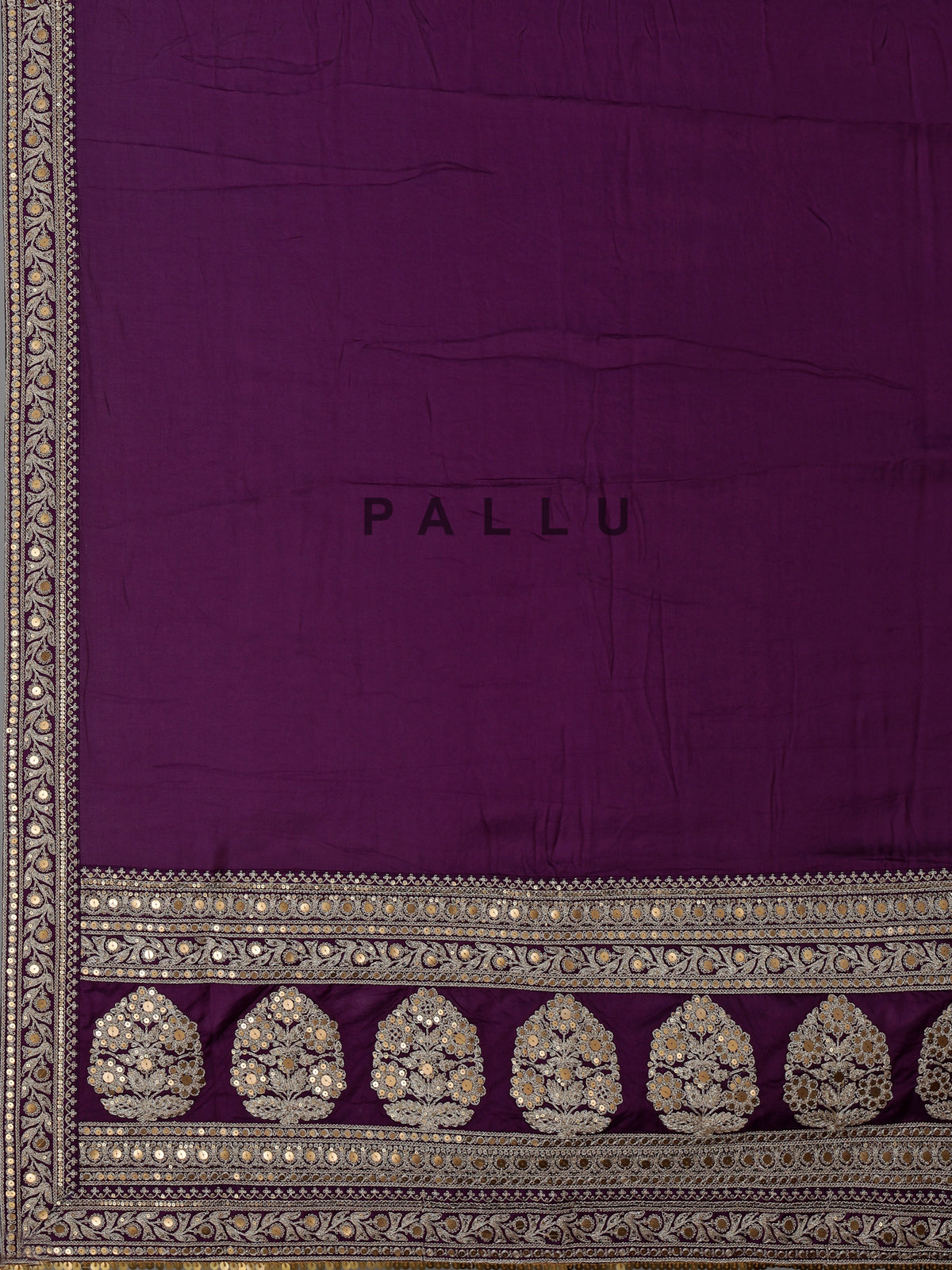 Purple silk saree with embellished border and sequin work